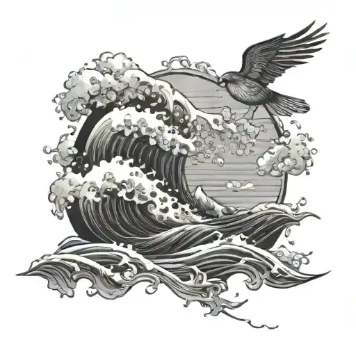 Ocean Wave And Flying Cardinal