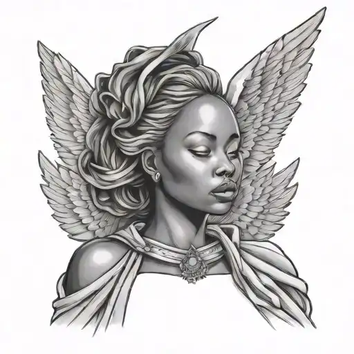 African Female Angel Looking Down From Heaven In A Wrinkly Garment
