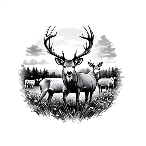 Deer In A Farm Scene