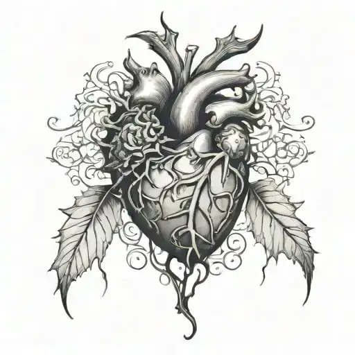 Gothick Anatomical Heart With Thorns Vine Wrapped