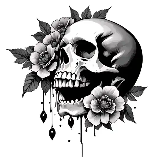 Gothic Skull With Flowers Spilling Out Of It