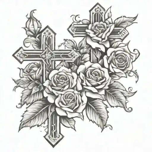 Christian Crosses Roses Blooming