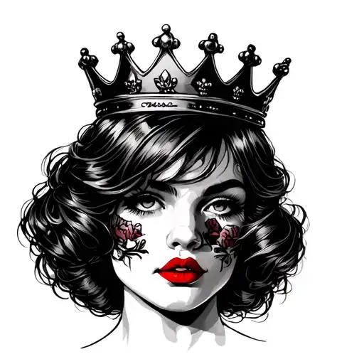 Women's Head Red Lipstick Wonky Crown On Head