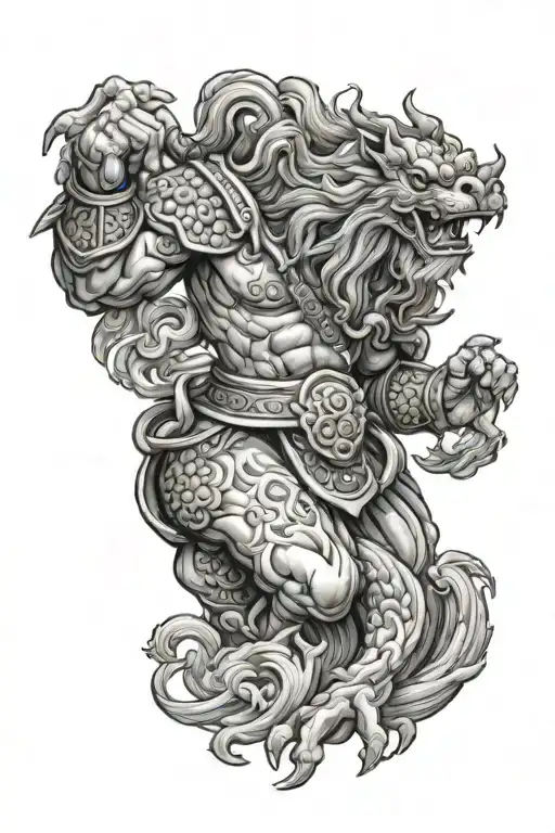 Guan Yu And Foo Dog Japanese Style