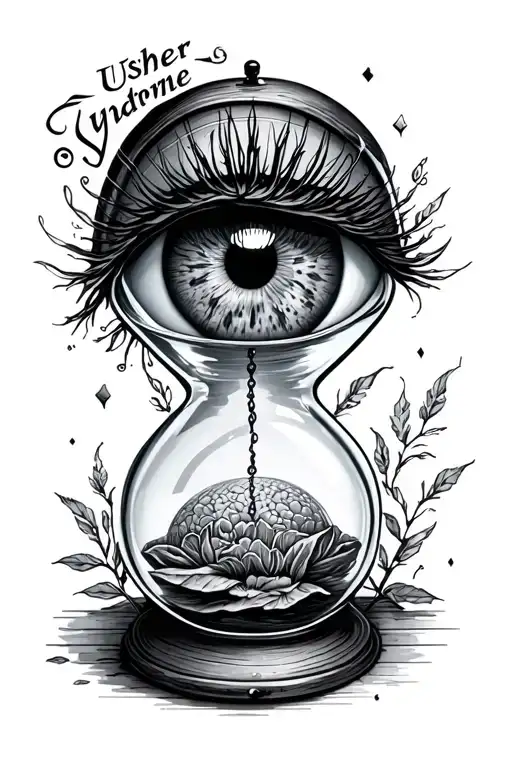 Eyeball In An Old Fashion Hour Glass With The Words Usher Syndrome And Nature Around It