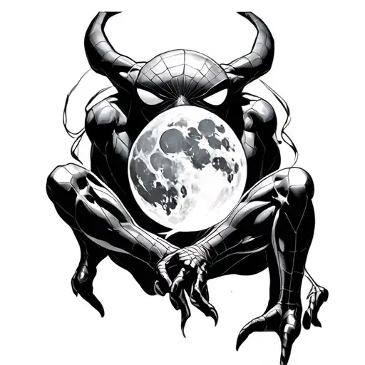Spiderman Looking Down With The Moon