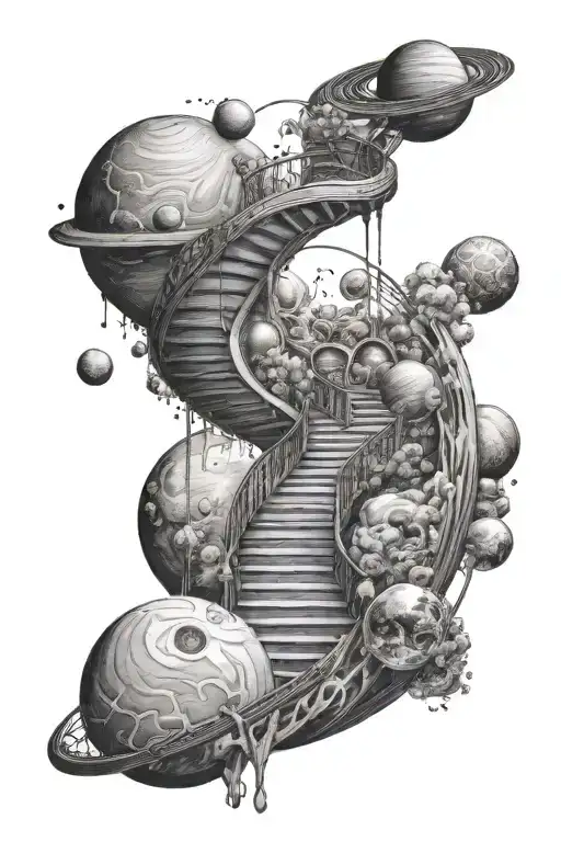 Staircase Leading To Space Universe Planets Inside