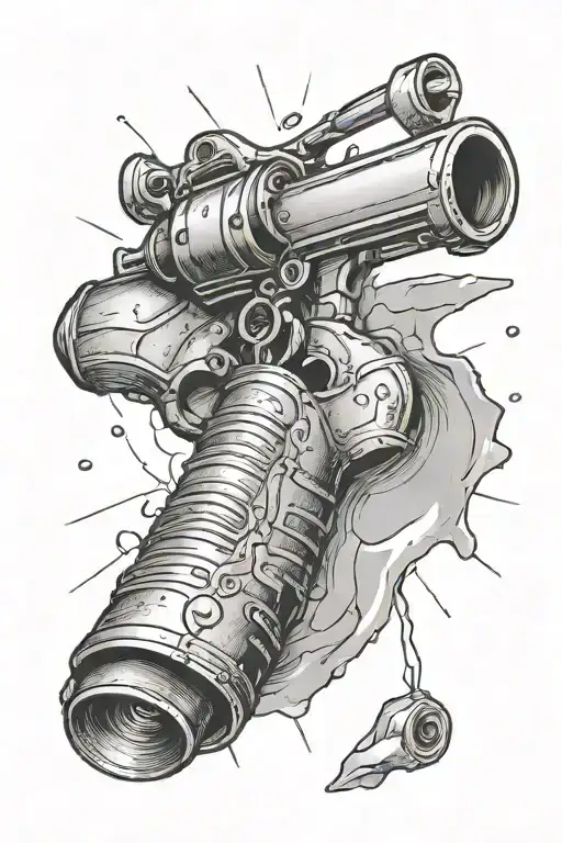 Gun Bullet Through A Broken Bell Horizontally And The Bell Cracking Minimalist Sketch