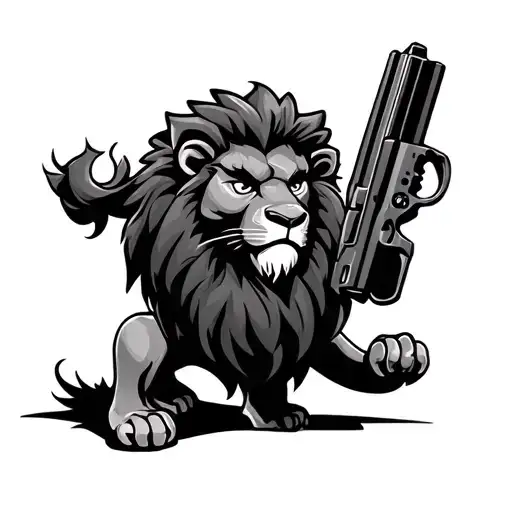 Cartoon Lion With Gun Shooting