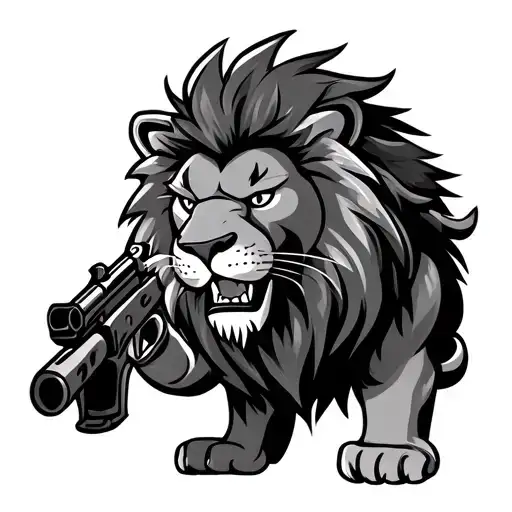 Cartoon Special Forces Lion With Gun