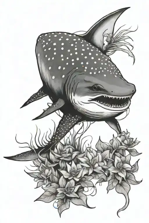 Whale Shark On A Creeper Weed With Diferent Flowers