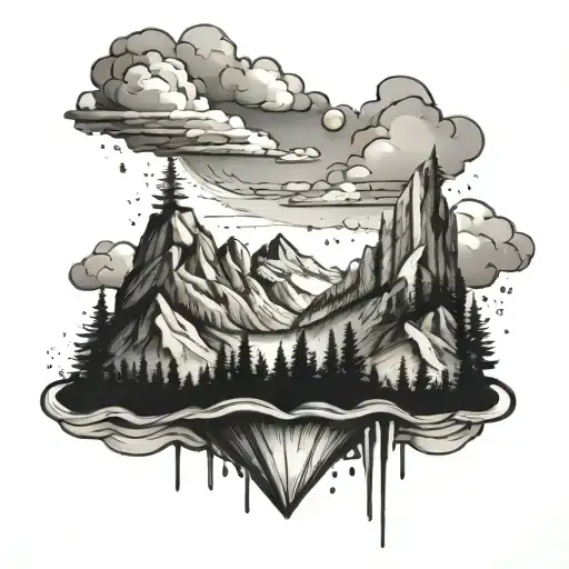 Mountain Chest Tattoo With Dripping Ink