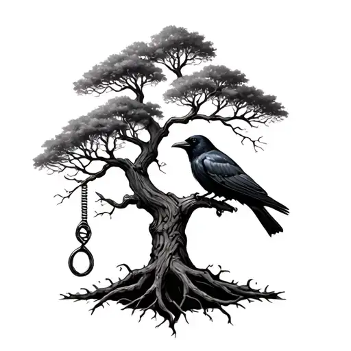 Oak Tree With Noose And Raven Perched