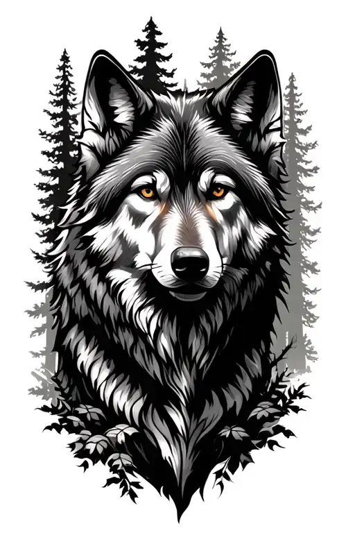 Wolf In Forest Scene