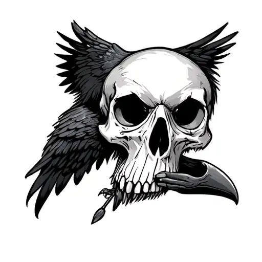 Crow Skull With Beak Open And Blank Eyes Holding A Crow Skull In Talon