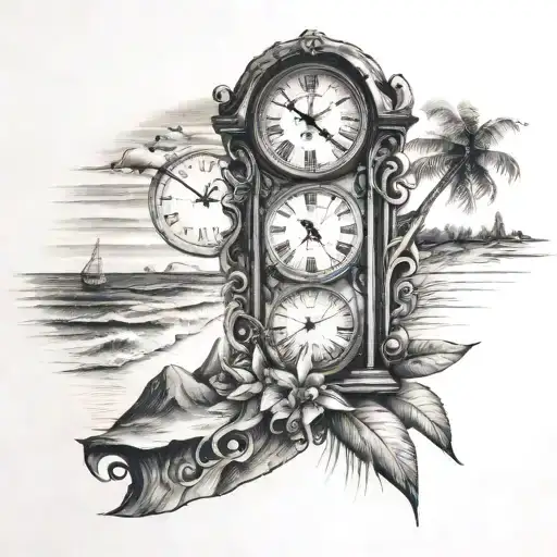 Clock And Beach Scene