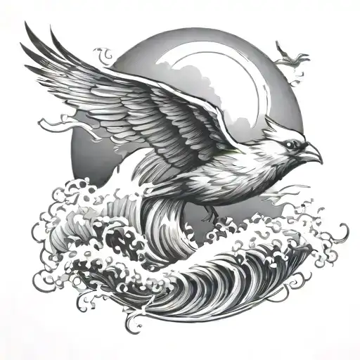 Ocean Wave And Flying Cardinal