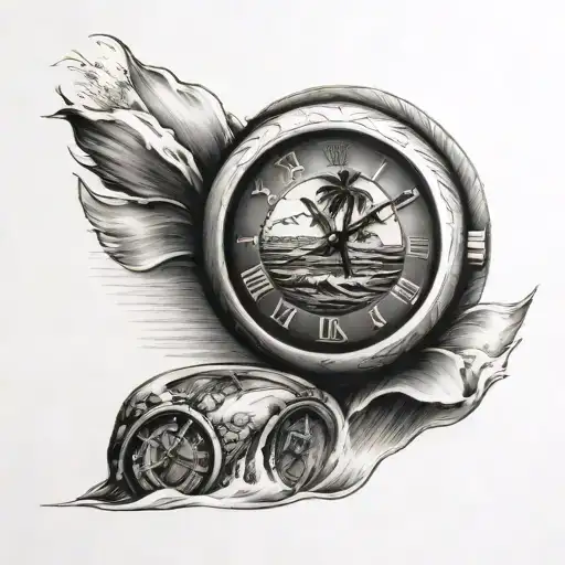 A Rolex Watch Clock With Beach Scene Inside The Clock