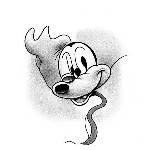 A Black-grey Tattoo Of Mickey Mouse Capturing A Dragon In A Photograph