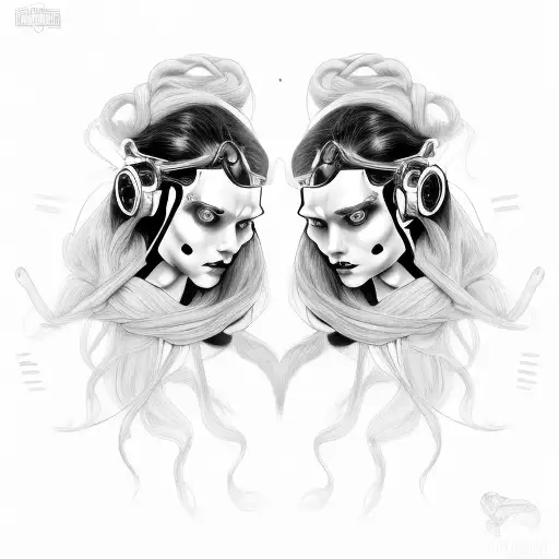 Cyborg Gemini Sisters Hair Tangled Together Wide