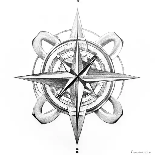 Compass And Anchor Beneath A Female Face