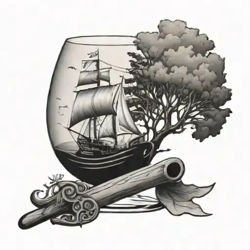 Ship Skis Tree Moto Wine Glass