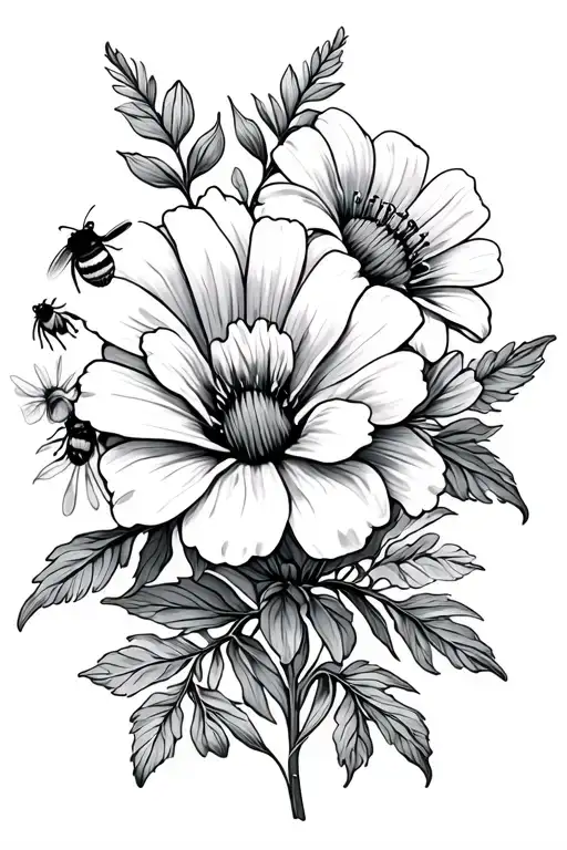 January And May Birth Flowers With A Little Bee