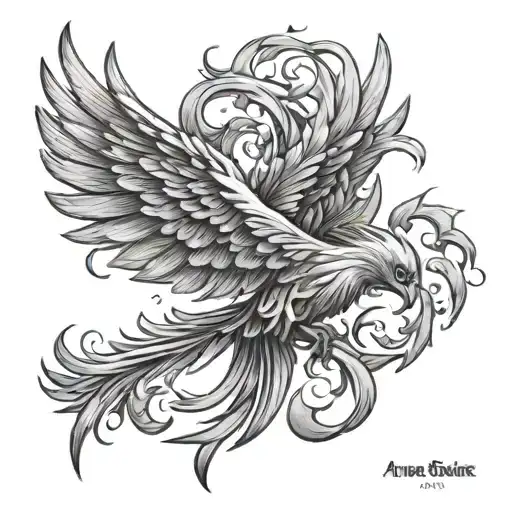Phoenix From Flame Like Wings With Word A