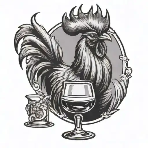 Rooster Holding A Whiskey Glass Filled