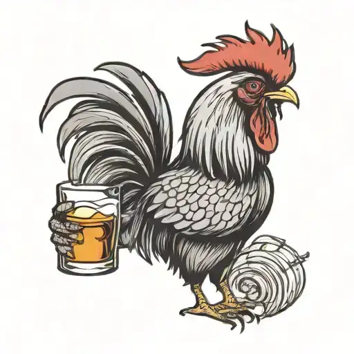 Minimalist Rooster Holding A Whiskey Glass