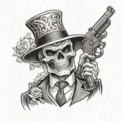 Skeleton Mafia Boss With Gun