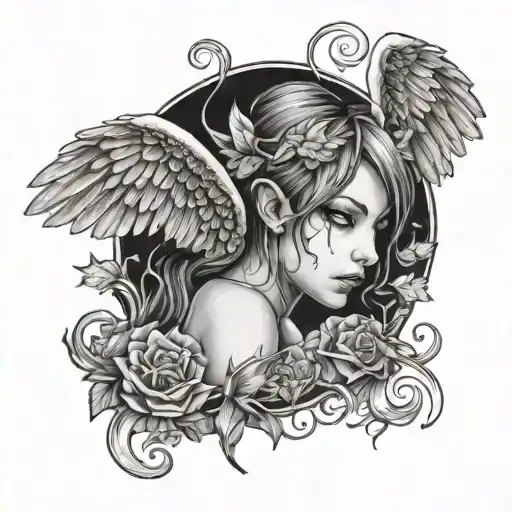 Fallen Half Angel Half Demon Female Wings