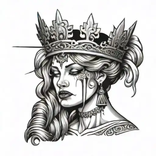 Crying Queen With A Sword Beneath Her Face