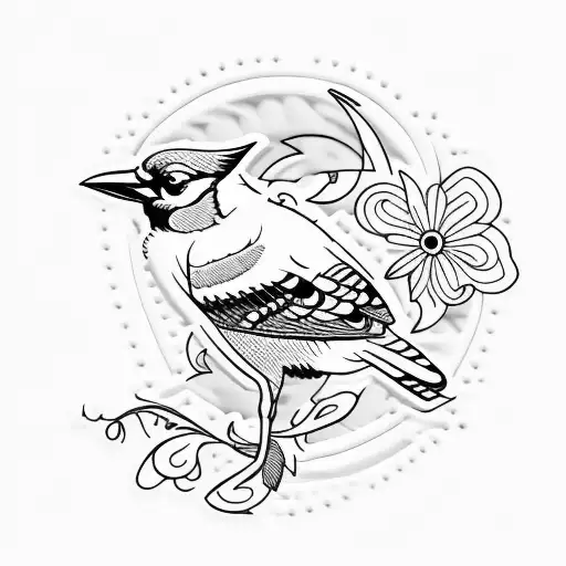 A Minimalist Tattoo Of A Bluejay Silhouette With The Word 'Jassim' Incorporated Into Its Design