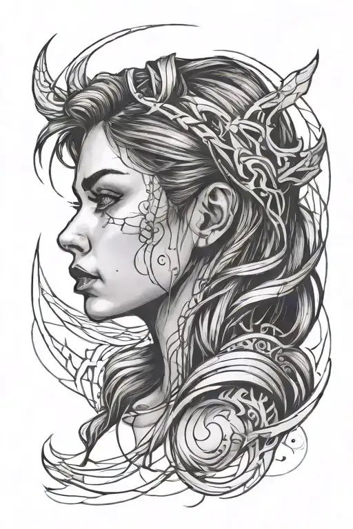 The Head Of A Girl Looking Straight Line