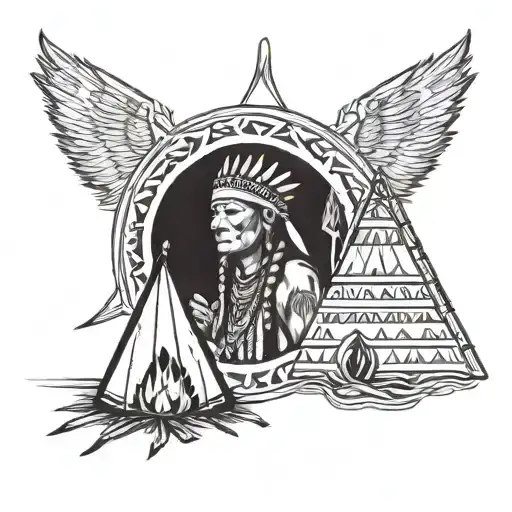 American Indian With Tipi Campfire