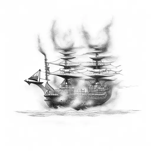 A Ship At Sea On Fire