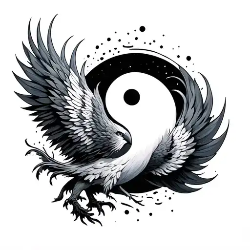 Rising Phoenix And Yin Yang Symbol