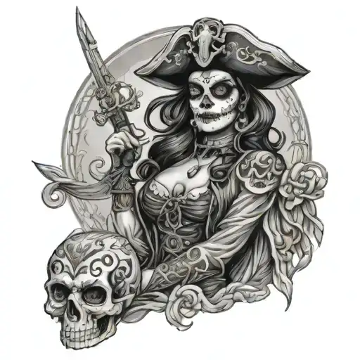 Day Of The Dead Pirate Captain Woman