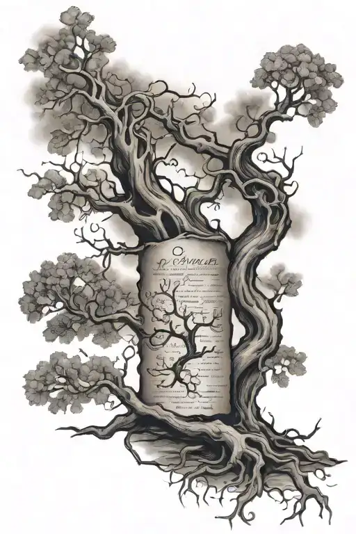 Tree With No Leaf's Old Scroll With Writing Poetry