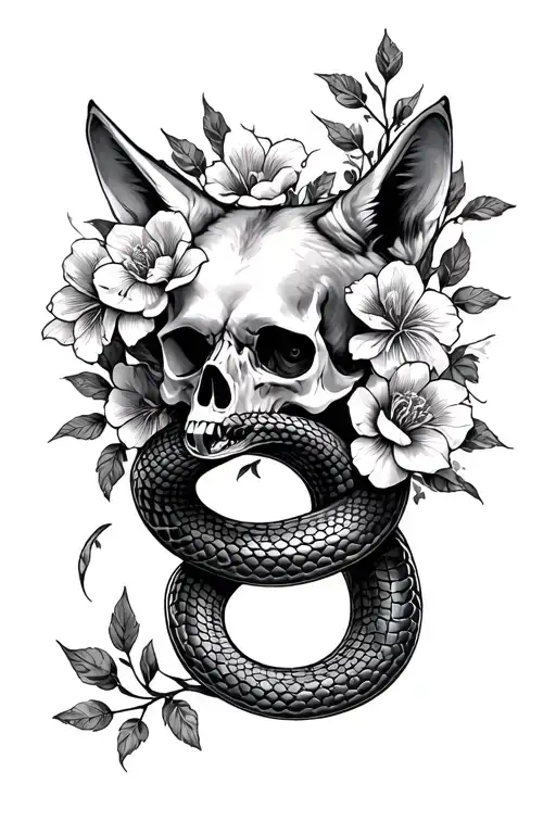 Skull Flowers Wolf Snake Intertwined