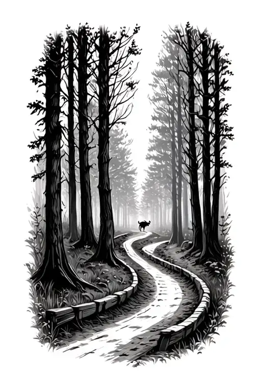 Agnus Dei Walking Down A Road Winding Through A Forest