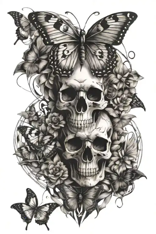 Butterflies With Skull With Geometric Designs Integrated