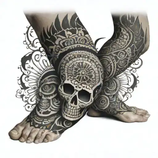 Men Mandala Leg Sleeve With Mexican Skull In It