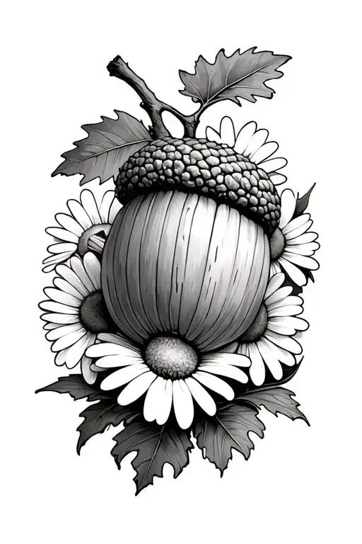 Acorn And An Oak Tree Surrounded By Daisies