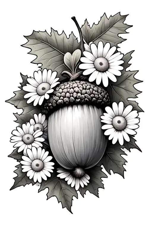 Acorn And An Oak Tree Surrounded By Daisies
