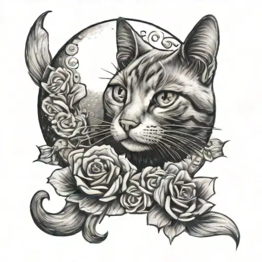 Cat Sitting On The Moon Rose Made