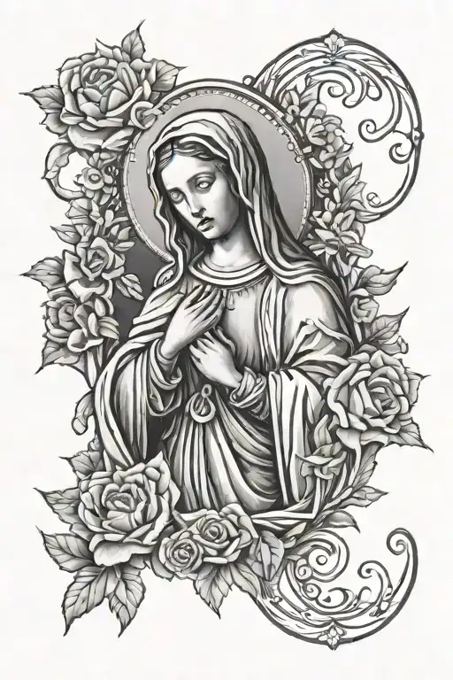 Virgin Mary Tattoo On Inner Arm Sleeve