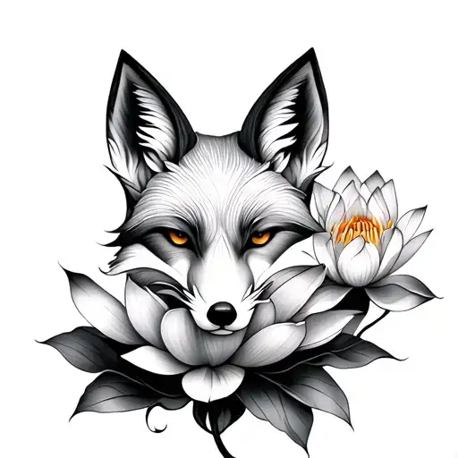 Fox And Lotus Flower