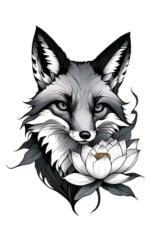 Full Body Fox With Lotus Flower
